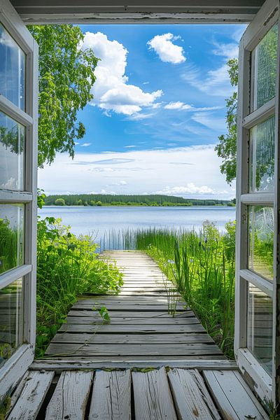 Fensterblick auf ruhigen See von Poster Art Shop