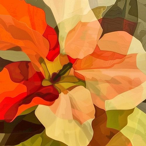 Composition florale abstraite dans des tons chauds et vibrants