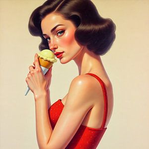 Retro Pin-Up Frau mit Eiscreme
