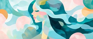 Rustige elegantie: vrouwenprofiel in kleuren van Poster Art Shop