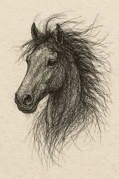 Draad portret van een paard (galop wapperende manen rustige kleuren elegant paardenliefhebber)