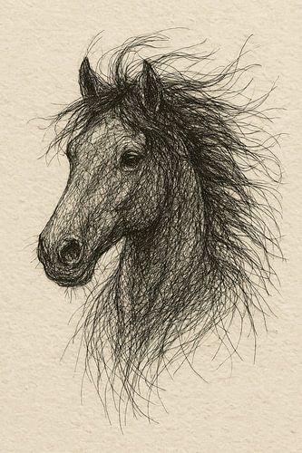 Draad portret van een paard (galop wapperende manen rustige kleuren elegant paardenliefhebber)