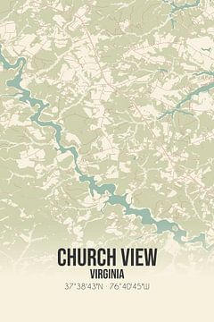 Vintage landkaart van Church View (Virginia), USA. van Stad & Wand