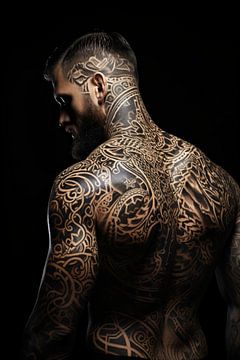 Sporty tattooed man in minimalist digital style
