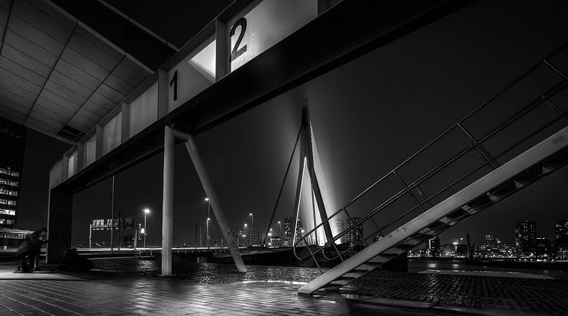 Rotterdam by Night - Crossing Lines (black & white) by Ramón Tolkamp