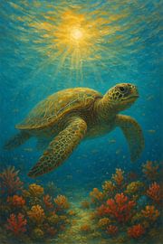 Sea turtle painting. by Gallery Hoppenbrouwers