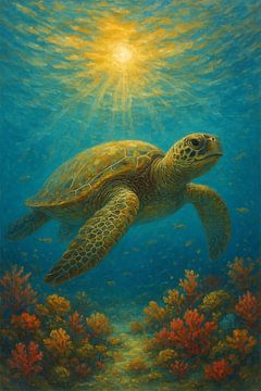 Peinture de tortue de mer. sur Galerie Hoppenbrouwers