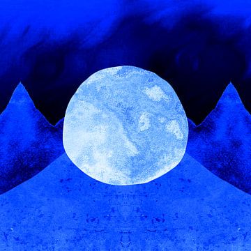 Maan en Blauwe Bergen van Mad Dog Art