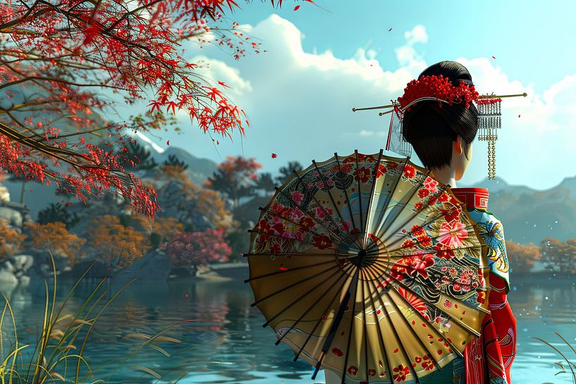 Japanese Geisha with parasol by Egon Zitter