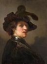 Tronie van een man met gevederde baret, Rembrandt - c. 1635 van Het Archief thumbnail