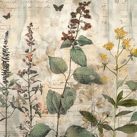 Botanischer Druck mit Schmetterlingen im Vintage-Stil von Studio Allee