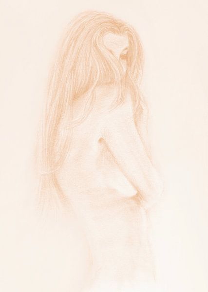 Esquisse jeune femme, nue discrète pêche orange par Krista Kitsz Art