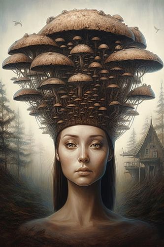 Vrouw met paddenstoelen van Hans-Jürgen Flaswinkel