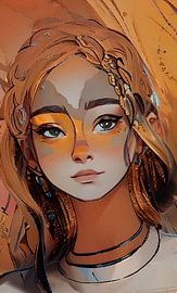 Portrait in brown orange and warm golden brown tones by Emiel de Lange