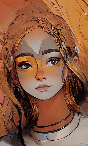 Portret in bruin oranje en warme goudbruin tinten