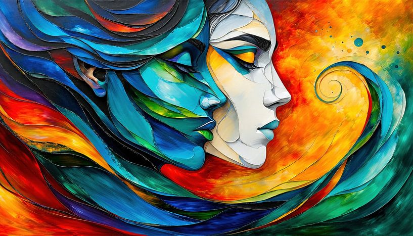 In harmony with the waves of the sea - the faces of two women in silent union, carried by the currents of love and the infinite expanse of the ocean by AidasignArt