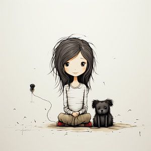 Verspielte Illustration eines Mädchens und ihres Hundes