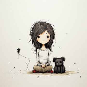 Speelse Illustratie van Meisje en Haar Hondje van Karina Brouwer