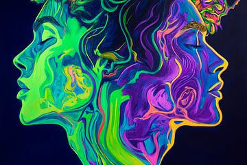 Dualité des couleurs - visages de profil sur Poster Art Shop
