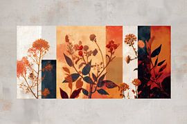 Botanisch Kunstwerk Modern – Warme Wanddecoratie met Oranje en Zwart van Thea