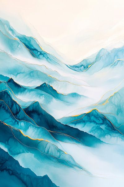 Blauw berglandschap in de mist van Poster Art Shop