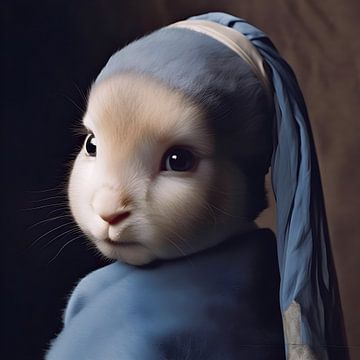 Bunny without a pearl | Girl with a Pearl Earring | Vermeer painting by AiArtLand
