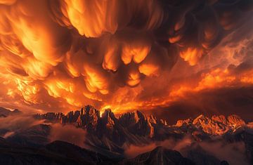 Vuurrode lucht boven de Dolomieten van fernlichtsicht