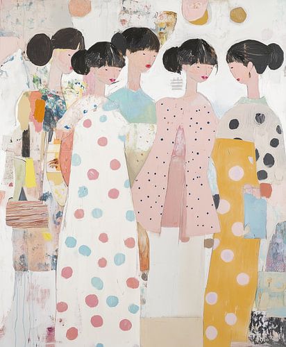 Vijf vrouwen in Pastel