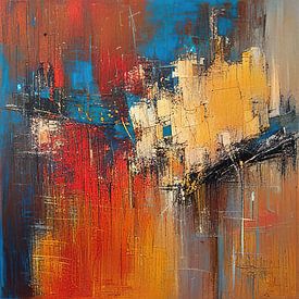 Abstract in red, blue and ochre by Leo Luijten