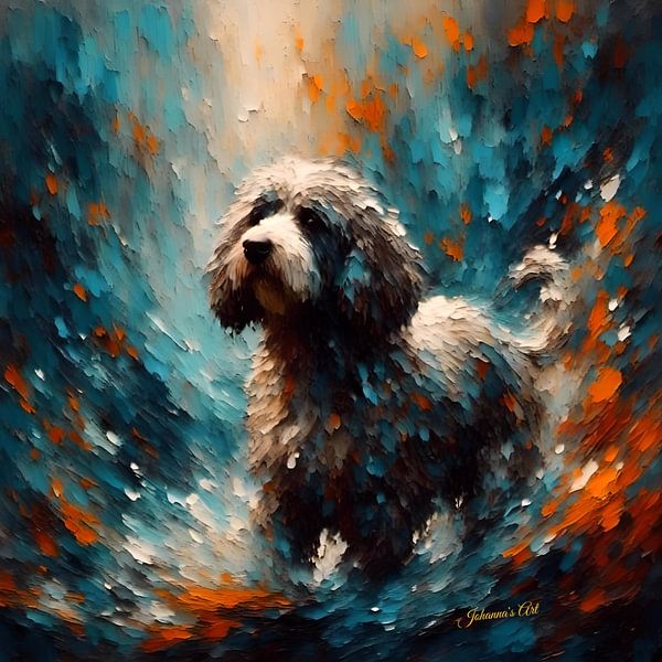 "Water Wonder" - Playful Spanish Water Dog Art by Johanna's Art by Johannas Art Creations
