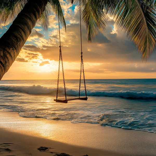 Swing on the beach by Poster Art Shop