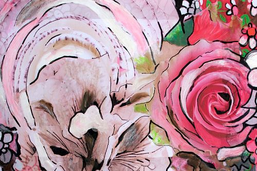 Mixed media with different flowers.