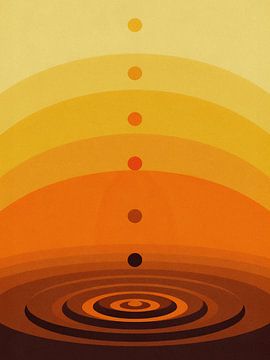 Minimalist Sunset Gradient Geometric Poster - Golden Zen Ripple Abstract Art by Minggu Galeri