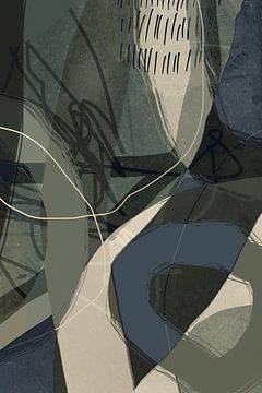 Moderne abstracte minimalistische organische vormen en lijnen in grijs, blauw, beige van Dina Dankers