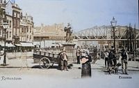 Inner city of Rotterdam on old postcard from 1905