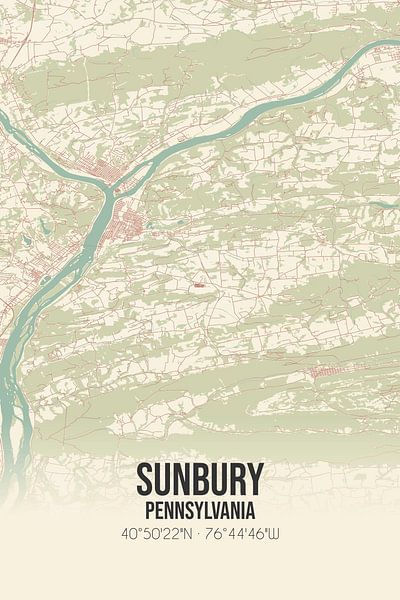 Carte ancienne de Sunbury (Pennsylvanie), USA. par Affiches de lieux