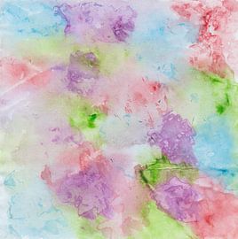 Kräftig buntes Aquarell mit Farbklecksen in Rot, Lila, Blau Grün