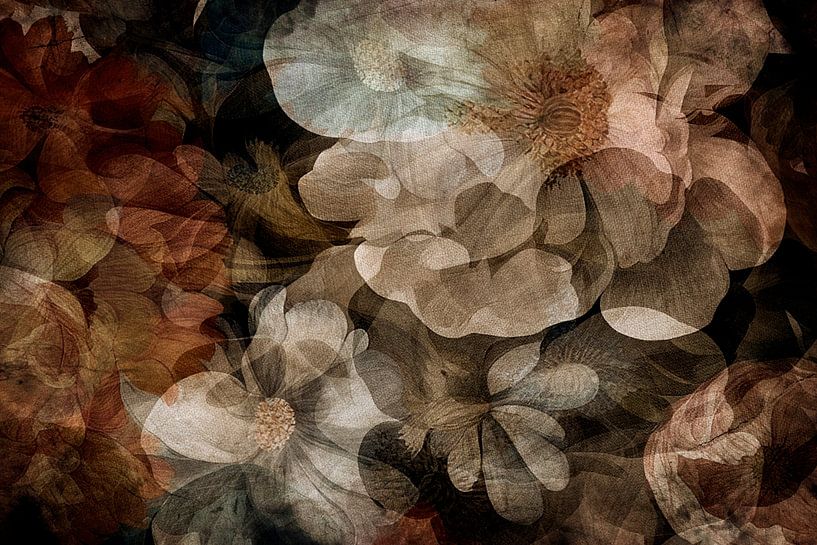 Antique autumn flowers in earthy colours by Mad Dog Art