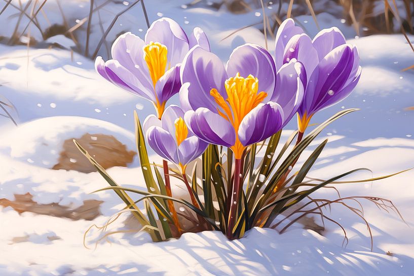 Crocus violet doré en hiver dans la neige par Animaflora PicsStock