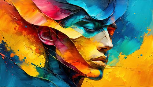 Immergé dans le flux des couleurs - La tête d'un homme au profil silencieux, immergé dans les couleurs de l'arc-en-ciel