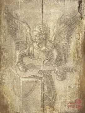 Metal angel n. Dürer on wood by Diedel Heidemann