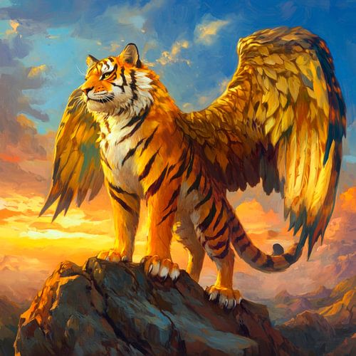 Gevleugelde tijger in de zonsondergang