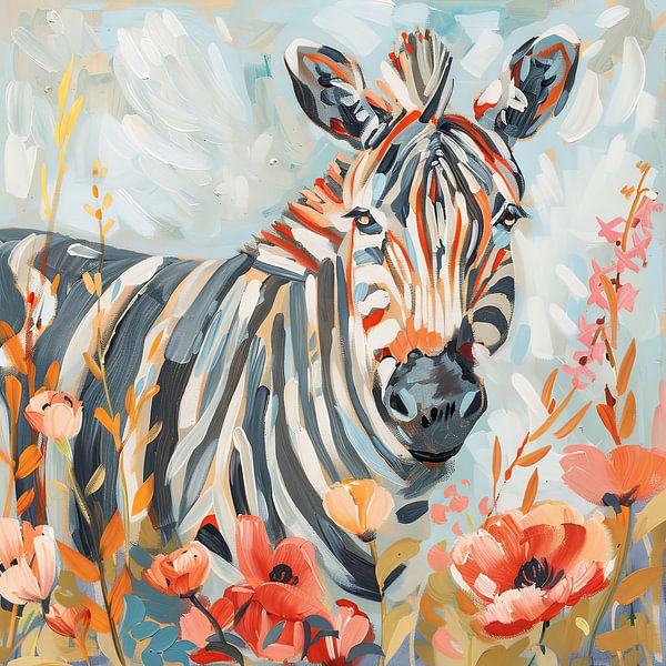 Zebra mit Blumen von Poster Art Shop