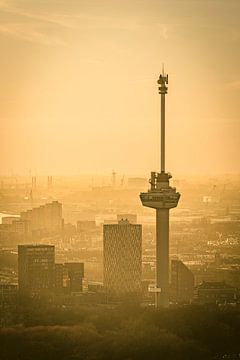 Euromast à Rotterdam au coucher du soleil sur la Meuse