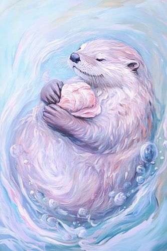 Schattige otters knuffelen elkaar in het water