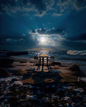 Strandbar bij nacht van fernlichtsicht