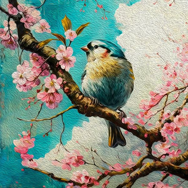 Japanese blossom with Goldfinch by DNH Artful Living