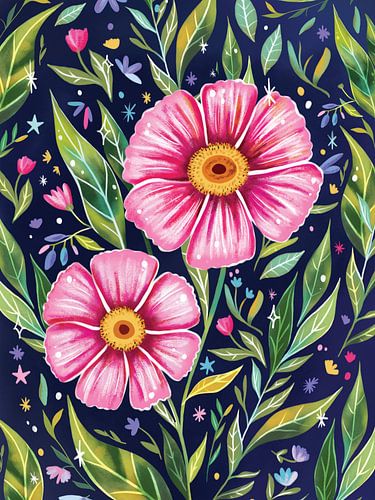 Colourful flowers botanical nature illustration by Aniet Illustration