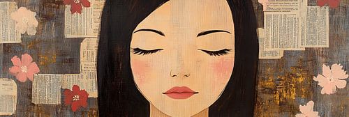 Woman Abstract | Serene Woman with Pink Flowers by Art Whims