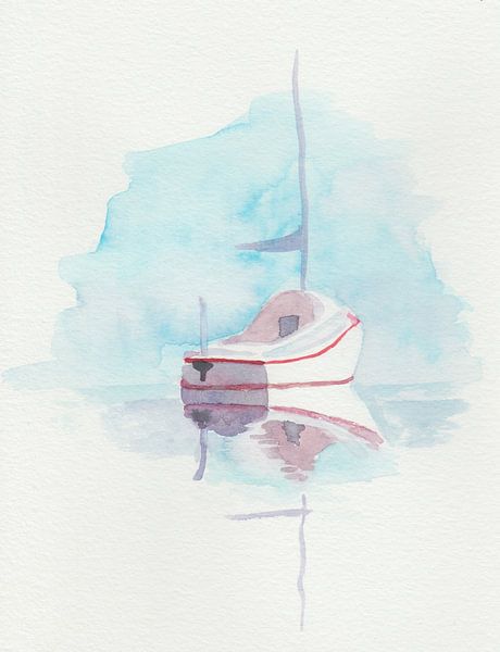 Leichte Aquarellierung/Malerei eines kleinen Bootes von Yvette Stevens